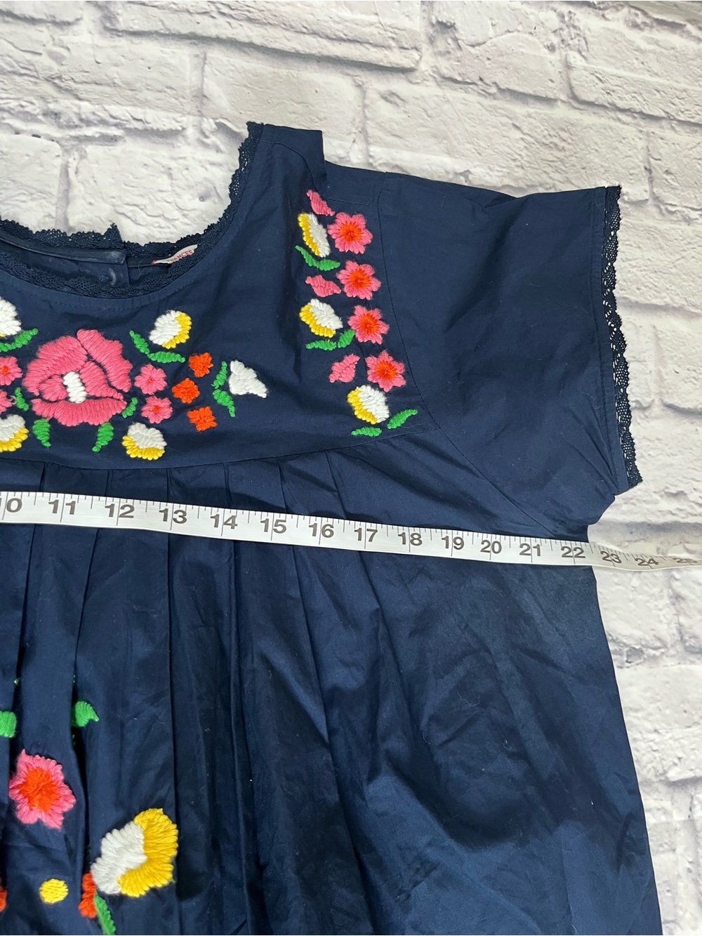 Frances Valentine Embroidered Mexican Folk Art Caftan navy cotton Midi Dress XL - Picture 4 of 8